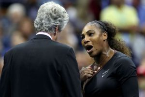 Serena Williams arguing with umpire Carlos Ramos