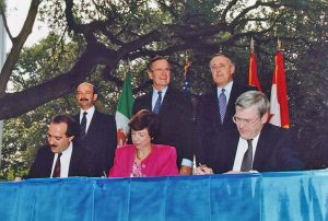 Brian Mulroney Signs NAFTA