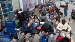 People line up at a passport office in Montreal on June 22 2022 Becasue of Federal Government STAFFING SHORTAGES